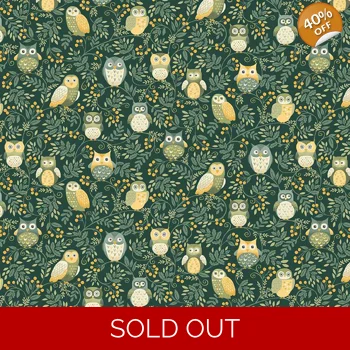 REMNANT - Makower - Hello Autumn - Twilight Owls - Green - Fat Quarter